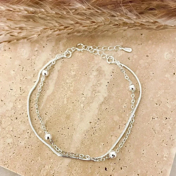 925 Sterling Silver Bead Bracelet Dainty Bracelet Minimalist Stacking Bracelet - Picture 1 of 3